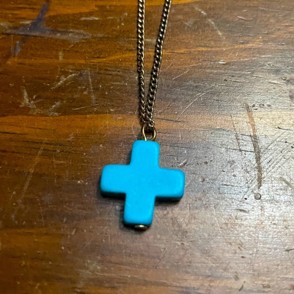 Faux turquoise cross necklace